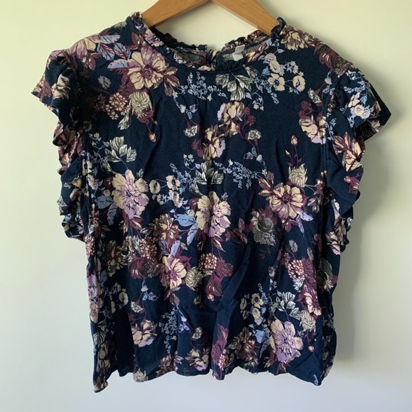 High Neck Ruffle Shoulder Floral Blouse - Picture 1 of 3
